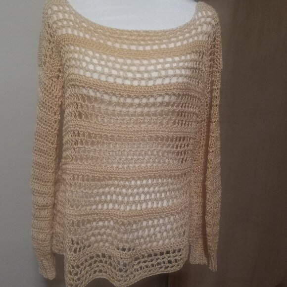 Handmade Crochet Off the Shoulder Sweater Small Ivory 100% Cotton - Picture 1 of 3